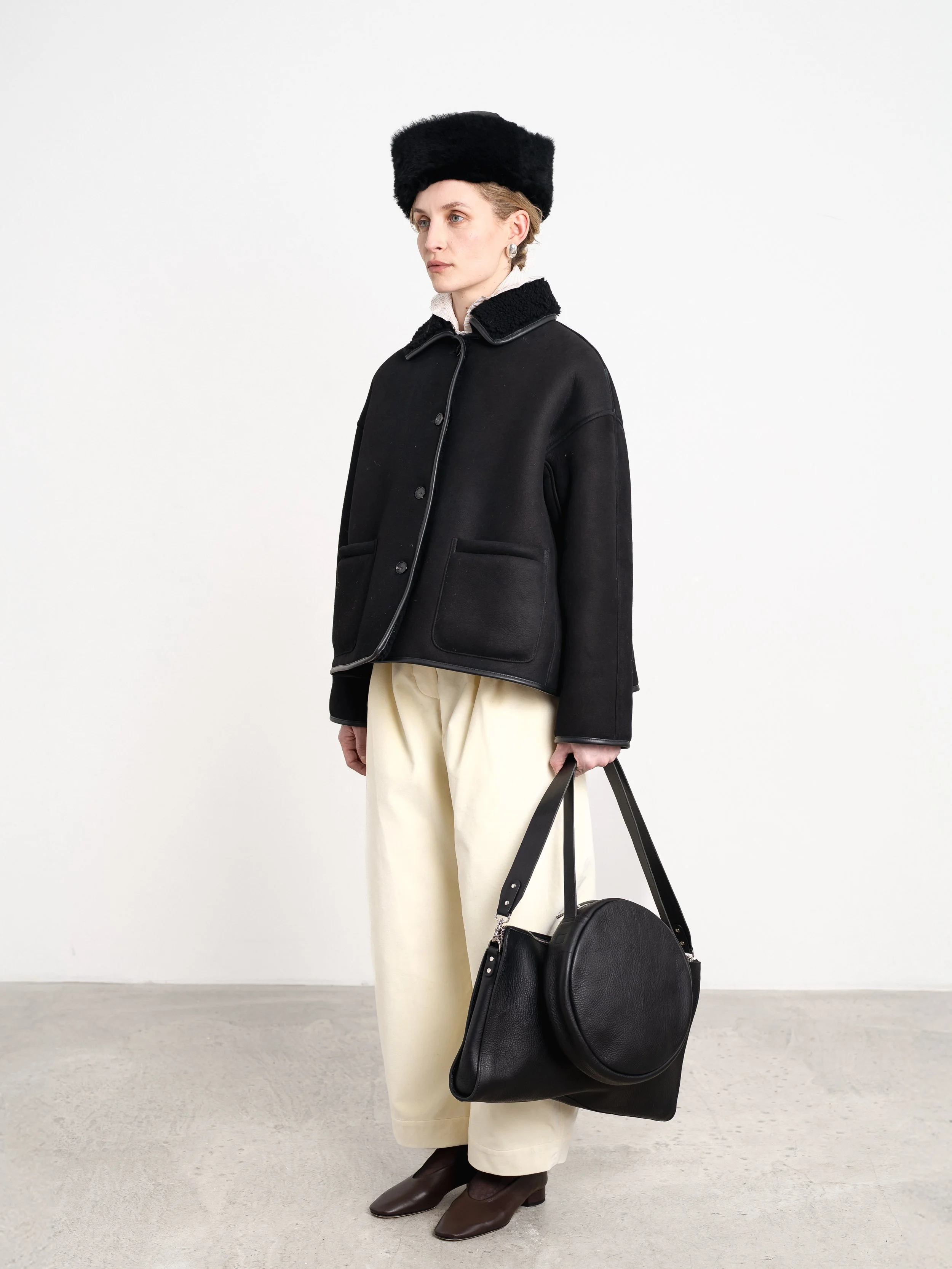 cawley suede black curly hair sheepskin avis jacket — hedgerow